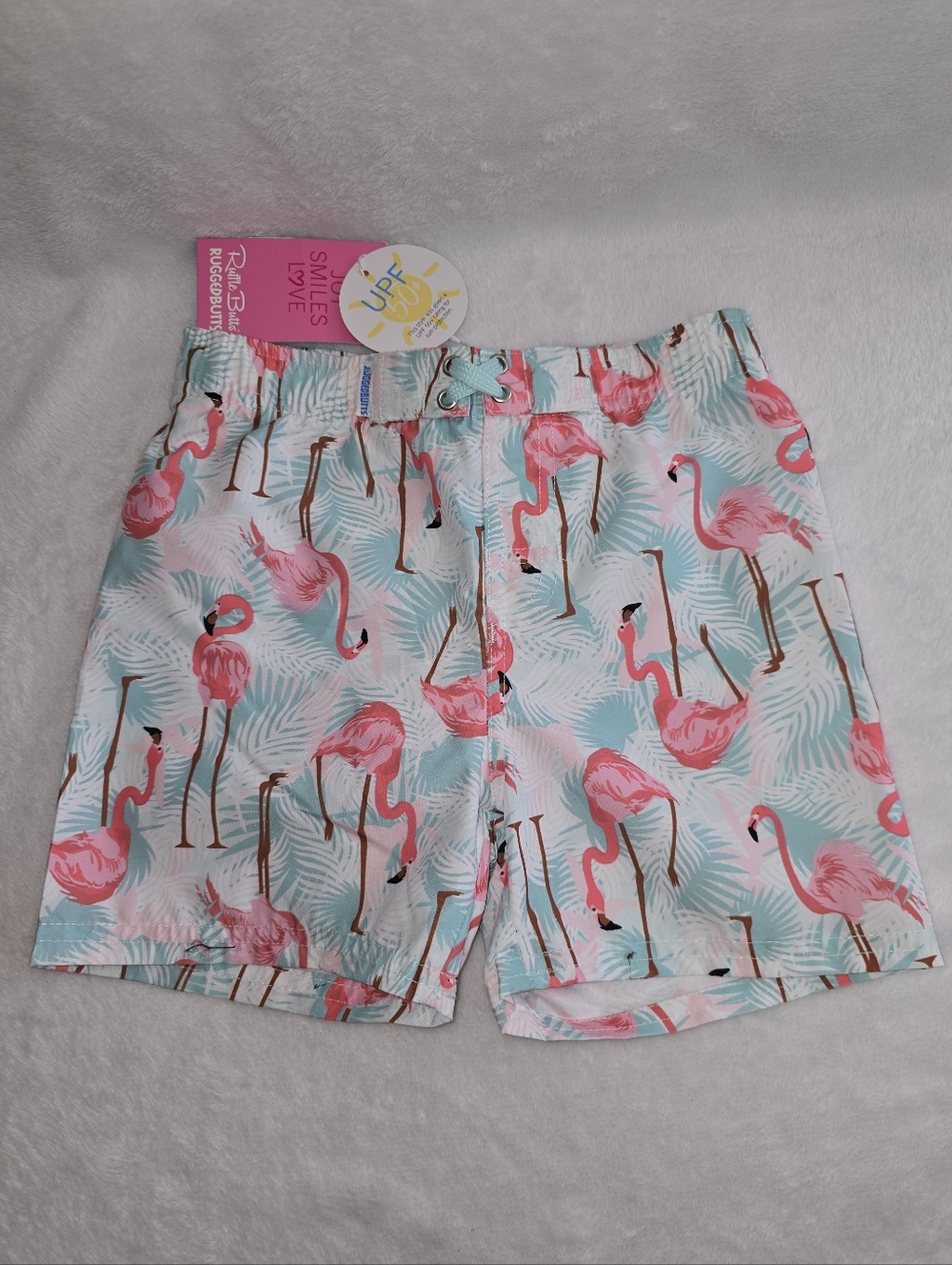 RuggedButts Flamingo Palm Print Swim Trunks Size 4T NWT